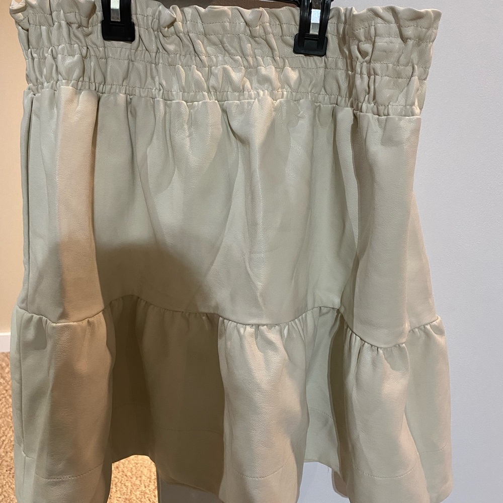Anthropologie Cream Leather Skirt